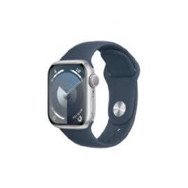 Apple Watch Series 9 GPS 41mm Silver Aluminium Case with Storm Blue Sport Band - S/M - MR903QL/A